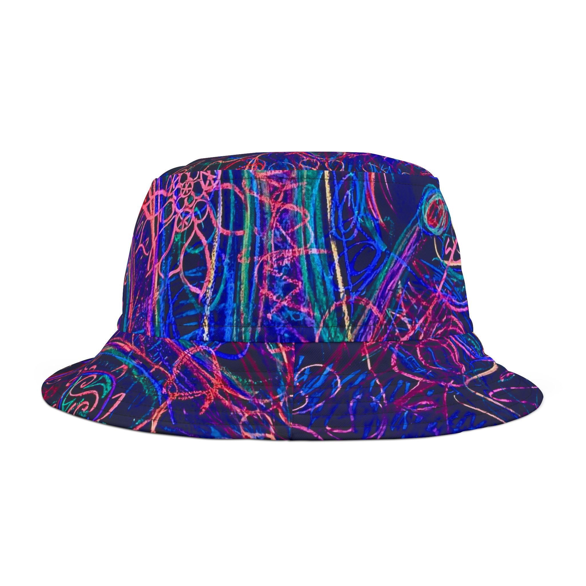 Neon "Reptile Aliens made of Light" Bucket Hat | Abstract Psychedelic Pattern
