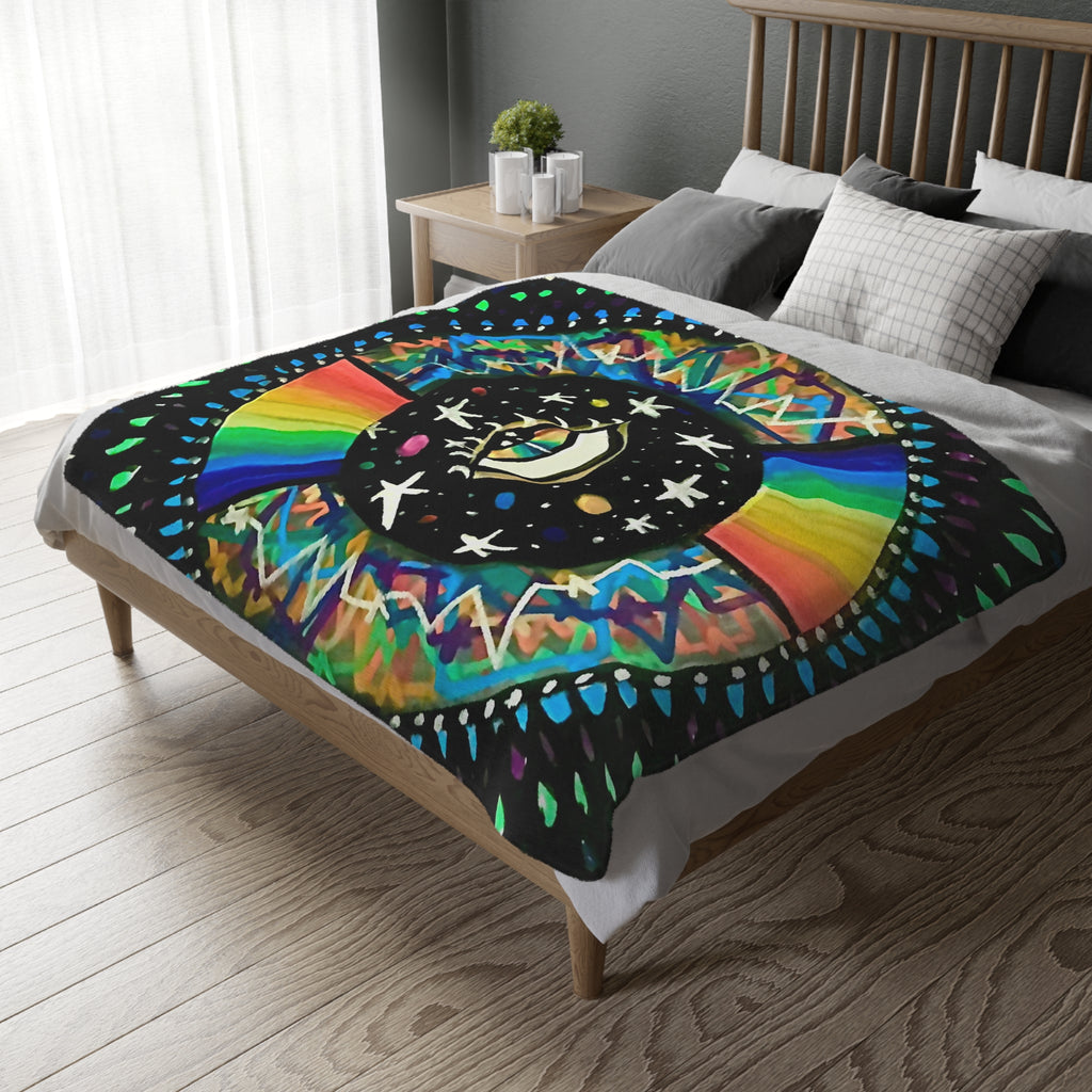 "Cosmic Heartbeat Rainbow Love" — Psychedelic Cosmic Velveteen Throw