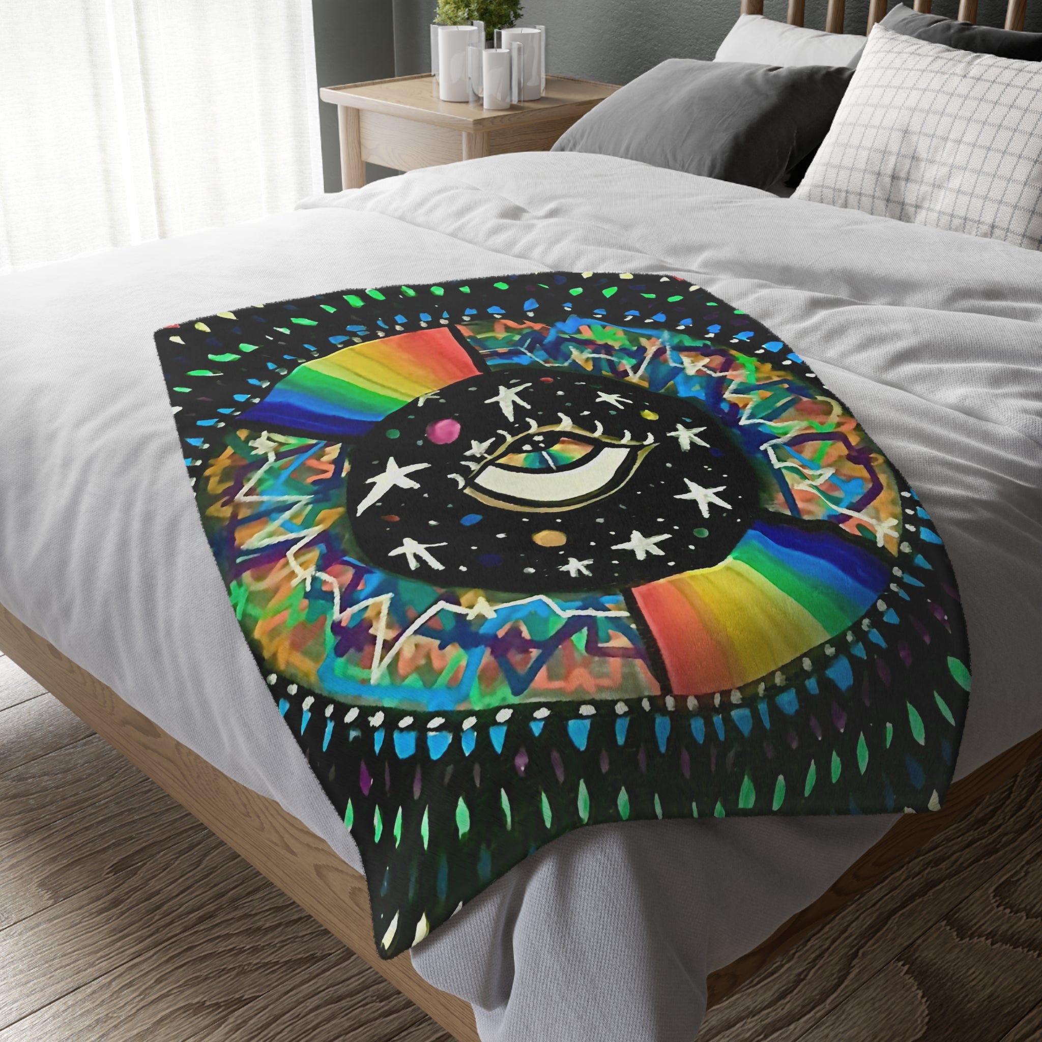 "Cosmic Heartbeat Rainbow Love" — Psychedelic Cosmic Velveteen Throw