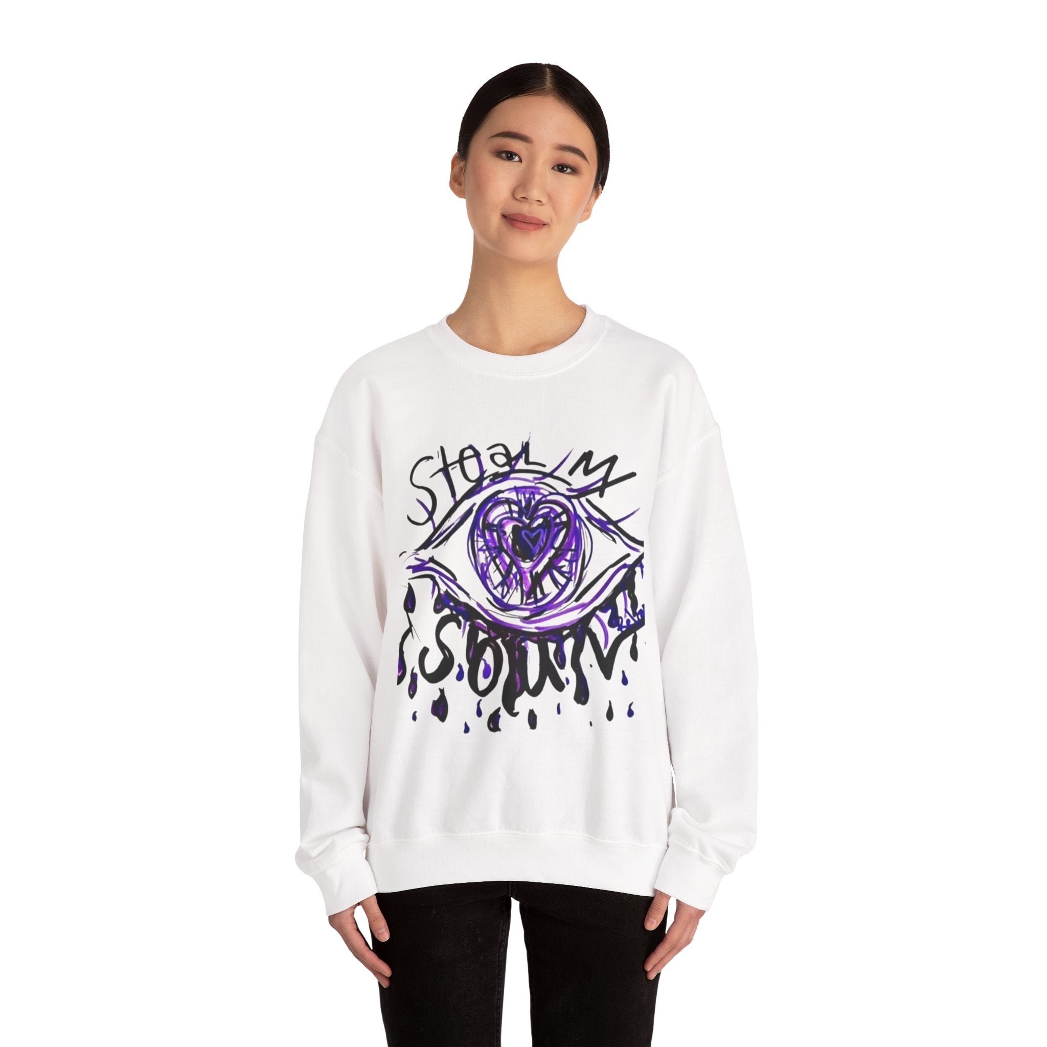 Steal my Soul sweatshirt | hand-drawn purple heart eye graphic
