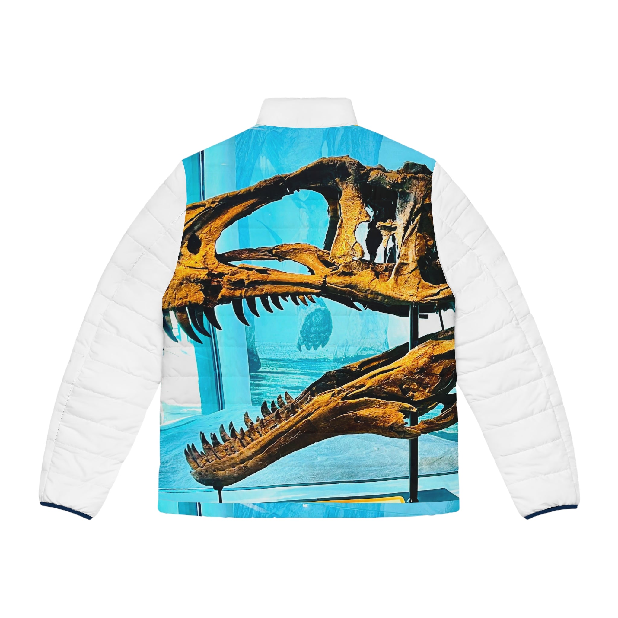 Dinosaur Skull Puffer Jacket — Bold Fossil Art Men's Outerwear