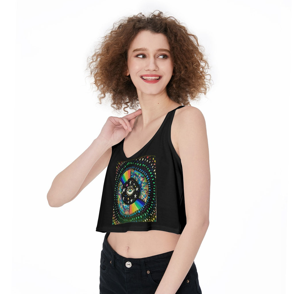 Cosmic Heartbeat Rainbow Love Crop-Tank Top