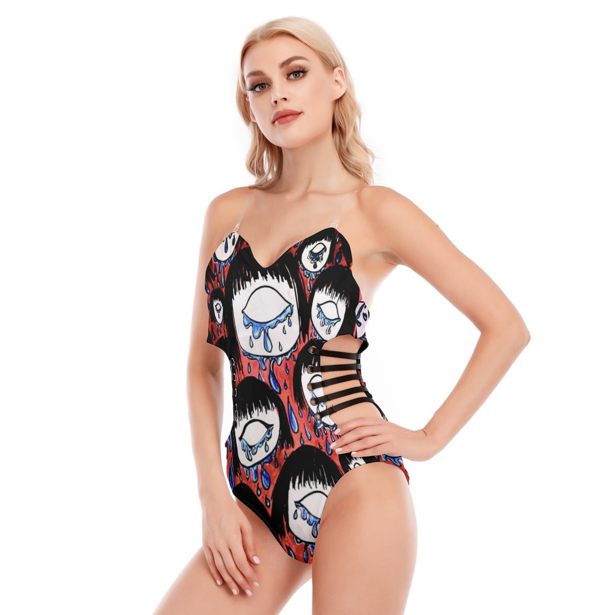 "I can't see through the Tears" Women's Tube Top Bodysuit With Side Black Straps