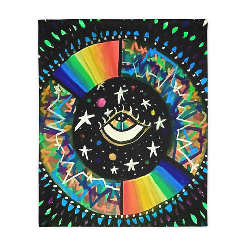"Cosmic Heartbeat Rainbow Love" — Psychedelic Cosmic Velveteen Throw