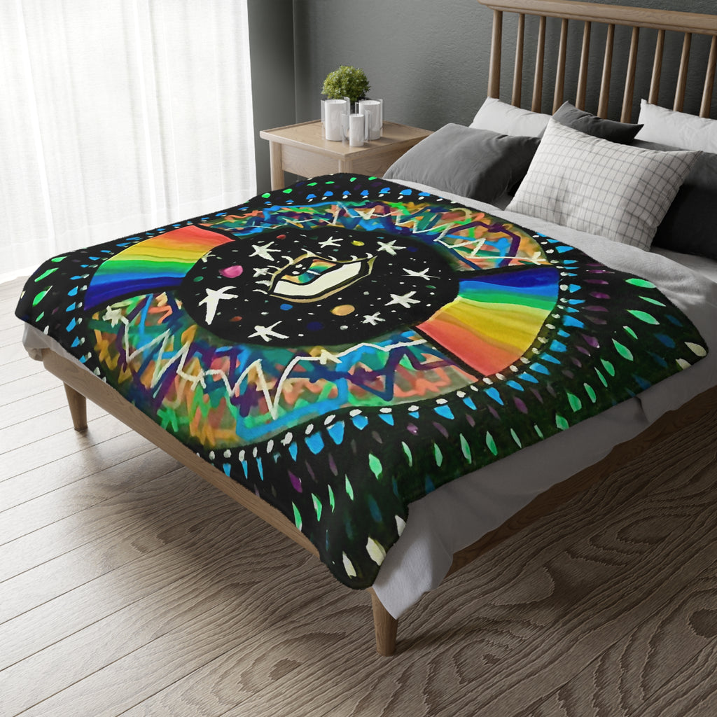 "Cosmic Heartbeat Rainbow Love" — Psychedelic Cosmic Velveteen Throw