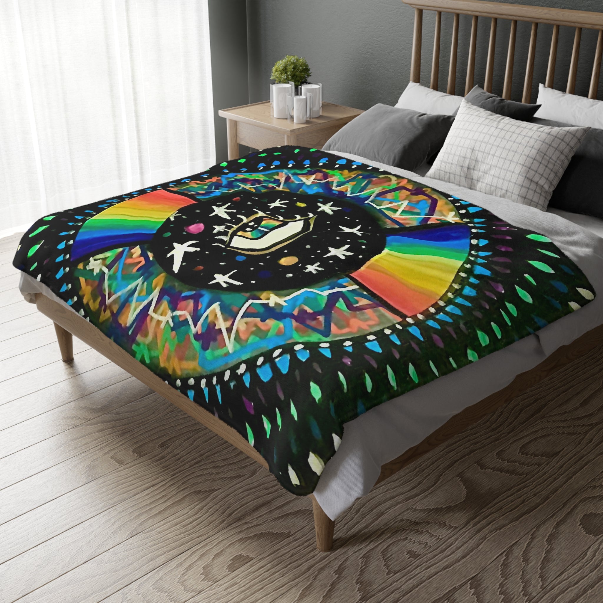 "Cosmic Heartbeat Rainbow Love" — Psychedelic Cosmic Velveteen Throw