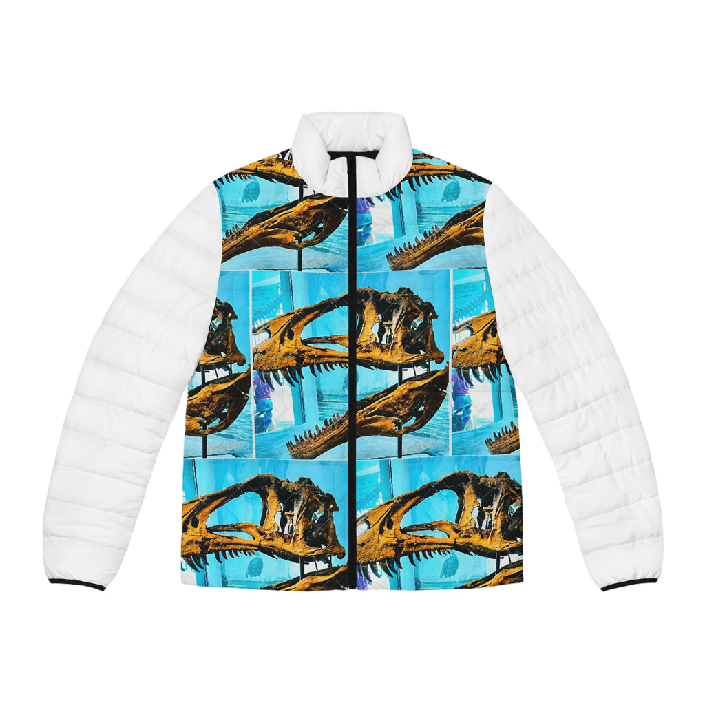 Dinosaur Skull Puffer Jacket — Bold Fossil Art Men's Outerwear
