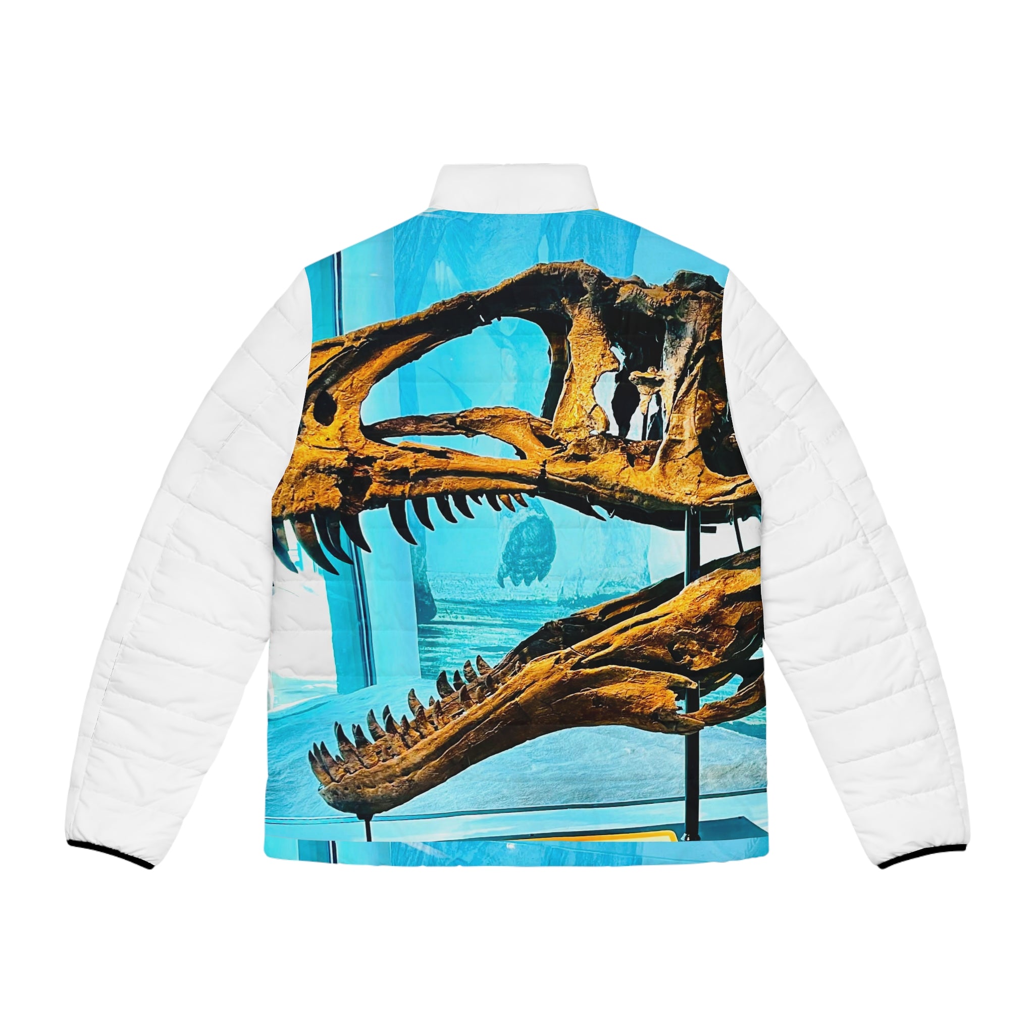 Dinosaur Skull Puffer Jacket — Bold Fossil Art Men's Outerwear
