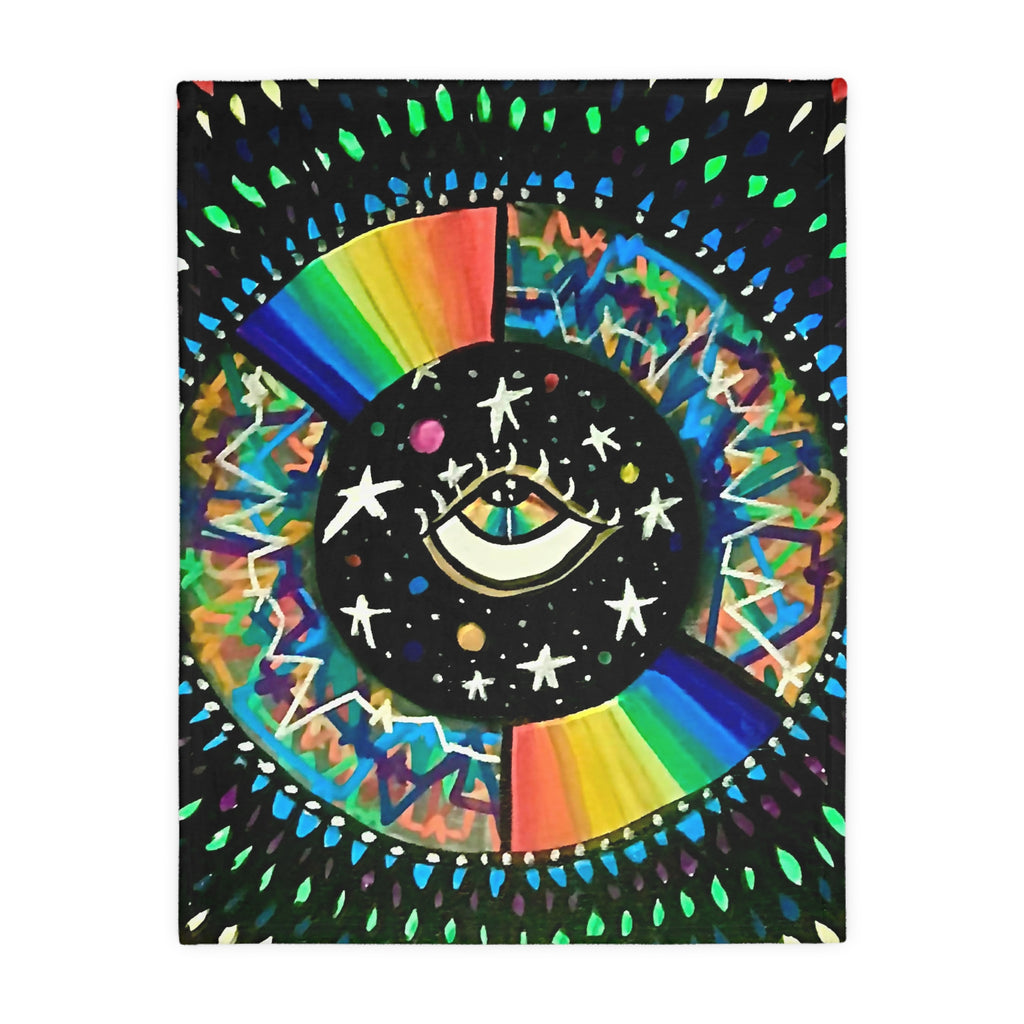 "Cosmic Heartbeat Rainbow Love" — Psychedelic Cosmic Velveteen Throw