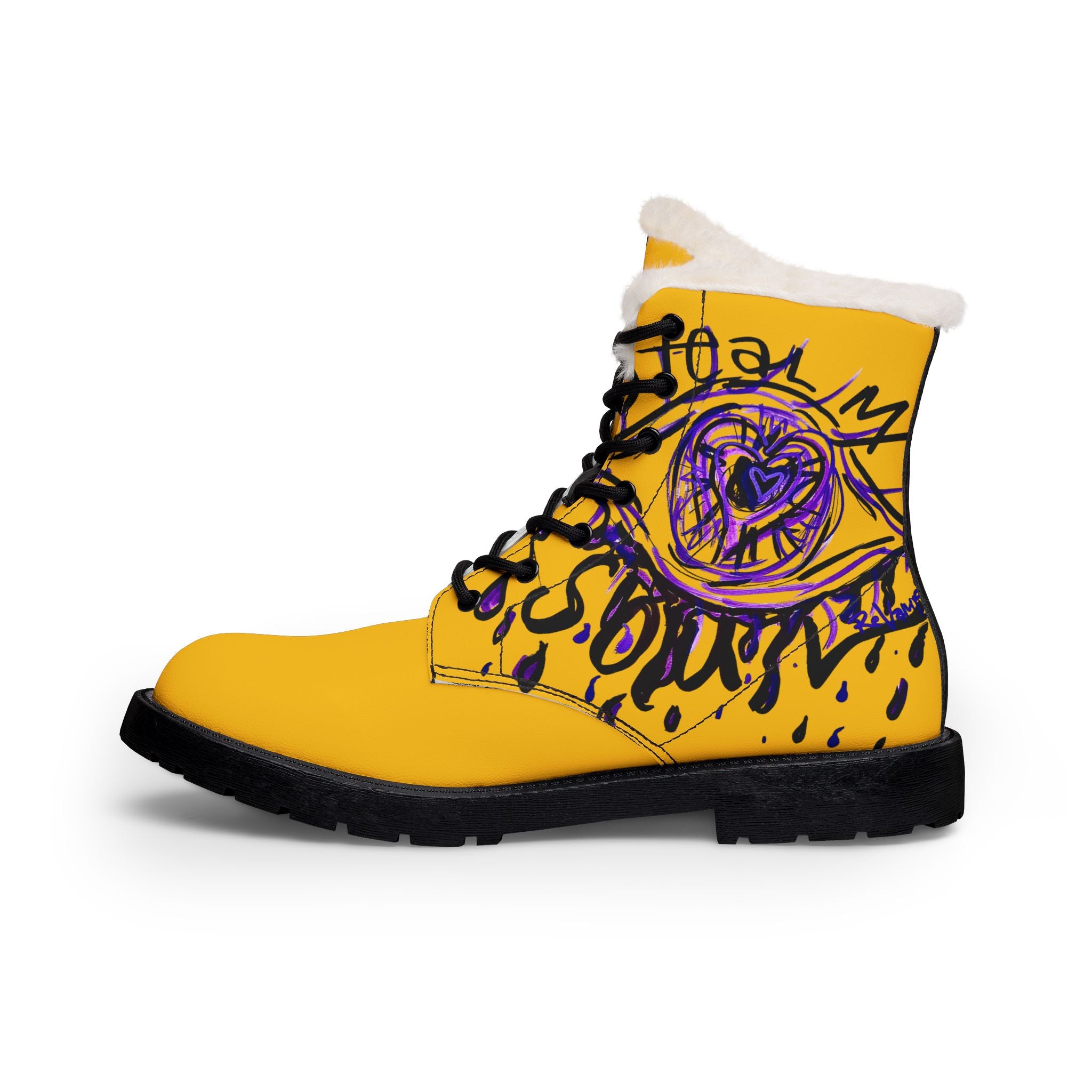 Distorted Stolen Soul Leather Boots — Fur-Lined Men's Art Print Boots
